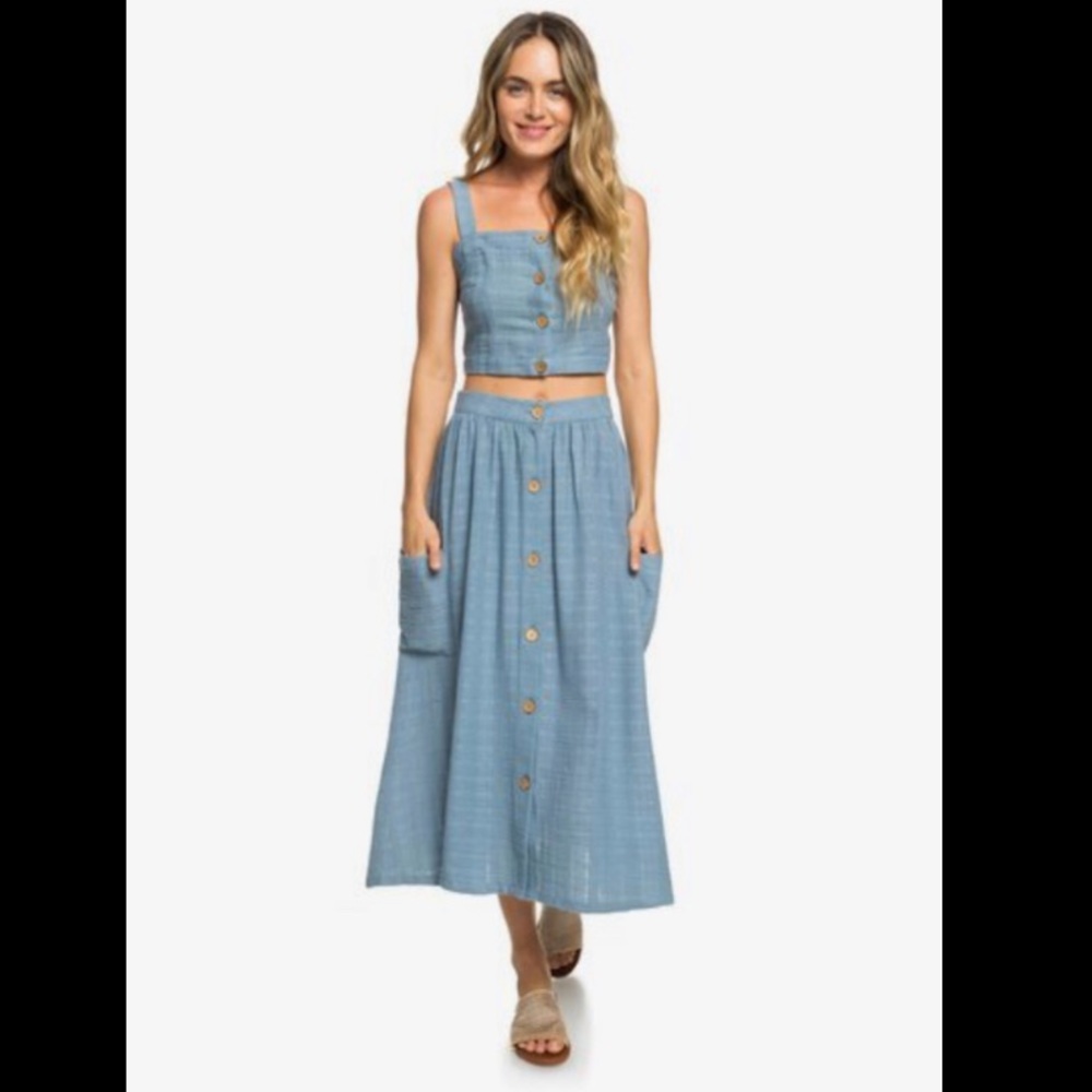 Roxy Feather Dance Midi Buttoned Skirt NWT